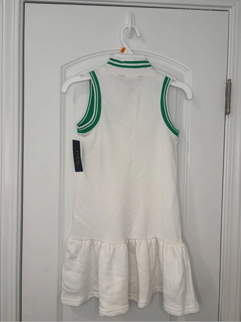 Ralph Lauren White Sleeveless Polo Dress with Green Trim‎ and Logo